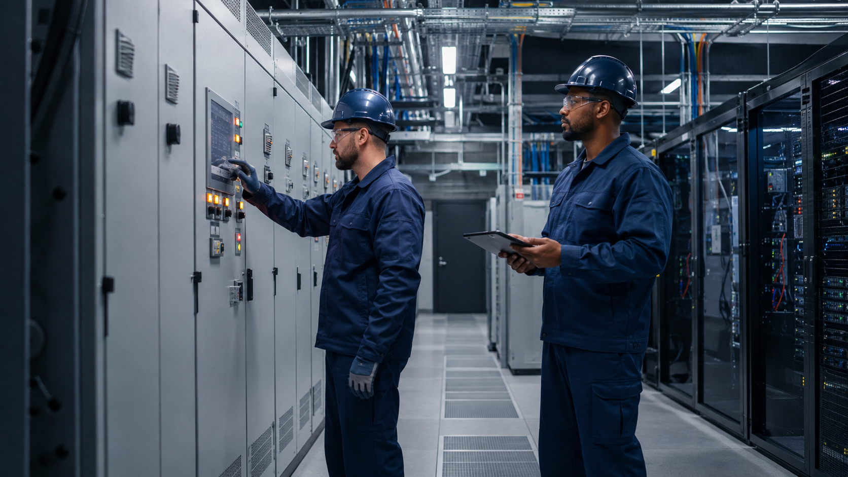 Technicians inspecting advanced electrical infrastructure